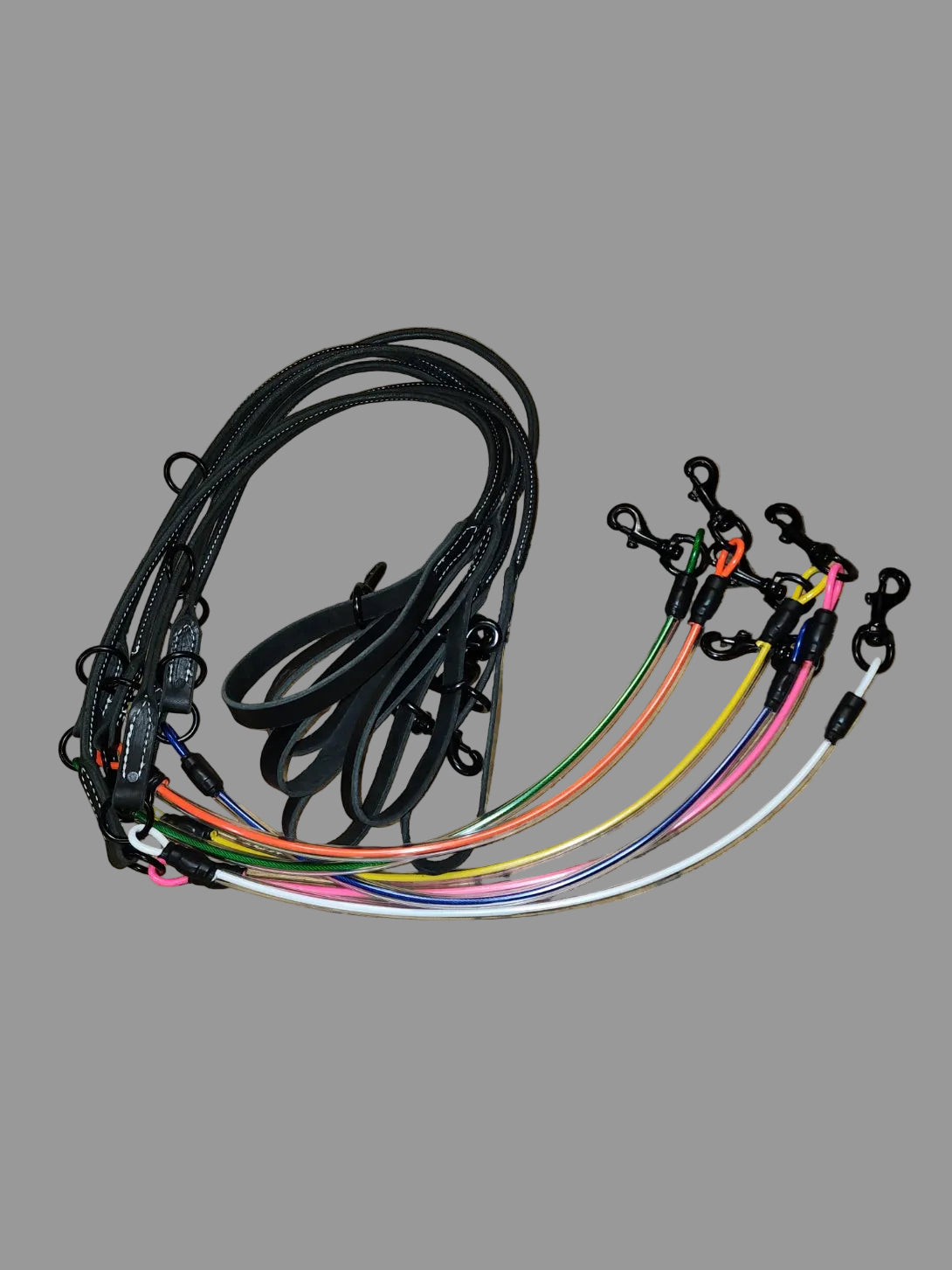 Black Rolled Leather with colored cable and black hardware